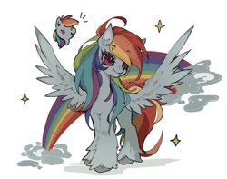 Size: 1131x889 | Tagged: safe, artist:torori_toro, rainbow dash, pegasus, pony, g4, blue coat, female, full body, mare, multicolored hair, rainbow, rainbow hair, red eyes, smiling, solo, spread wings, standing, wings