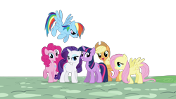 Size: 3840x2160 | Tagged: safe, derpibooru exclusive, applejack, fluttershy, pinkie pie, rainbow dash, rarity, twilight sparkle, earth pony, pegasus, pony, unicorn, friendship is magic, g4, my little pony: friendship is magic, .svg available, 4k, adobe illustrator, high res, horn, mane six, ponyville, simple background, transparent background, unicorn twilight, vector