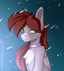 Size: 1864x2080 | Tagged: safe, artist:endelthepegasus, oc, oc only, oc:flappy smile, pegasus, chest fluff, collar, female, gradient background, redraw, solo