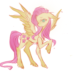 Size: 1080x1080 | Tagged: safe, artist:han9772786, fluttershy, pegasus, pony, g4, blue eyes, female, full body, mare, pink mane, raised hoof, simple background, sketchy, solo, white background, yellow coat