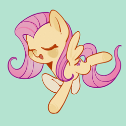 Size: 2048x2048 | Tagged: safe, artist:nimingxiwang168, fluttershy, pegasus, pony, g4, cute, eyes closed, female, mare, open mouth, pink mane, pink tail, shyabetes, simple background, solo, tail, teal background, yellow coat