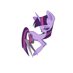 Size: 2048x2048 | Tagged: safe, artist:nimingxiwang168, twilight sparkle, pony, unicorn, g4, amputee, female, horn, mare, prosthetic leg, prosthetic limb, prosthetics, scissor twilight, simple background, smiling, solo, unicorn twilight, white background