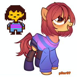 Size: 4096x4096 | Tagged: safe, artist:p3ar07, earth pony, pony, base used, clothes, frisk, ponified, short hair, simple background, sweater, undertale, white background