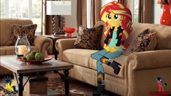 Size: 1469x828 | Tagged: safe, artist:greywolf2021, sunset shimmer, human, equestria girls, g4, couch, equestria girls in real life, female, irl, photo, sitting, solo