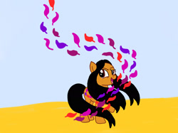 Size: 2732x2048 | Tagged: safe, artist:creativa-artly01, earth pony, pony, g4, black hair, black mane, black tail, brown eyes, colors of the wind, disney, disney princess, leaves, long hair, long mane, long tail, native american, pocahontas, ponified, rule 85, solo, tail