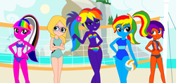 Size: 3698x1743 | Tagged: safe, artist:star-armour95, oc, oc:allie, oc:jade harmony, oc:rainbow flower, oc:rainbow sparkle, oc:royal strength, human, equestria girls, g4, female, sports, volleyball, volleyball net