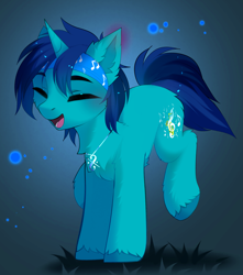 Size: 3101x3502 | Tagged: safe, artist:empress-twilight, oc, oc:rocky blues, pony, unicorn, commission, commissioner:legionofblues, happy, headband, horn, jewelry, male, necklace, smiling, solo, stallion