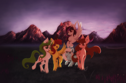 Size: 2000x1326 | Tagged: safe, artist:hagalazka, oc, oc only, bat pony, earth pony, pegasus, pony, unicorn, fallout equestria, bat pony oc, earth pony oc, horn, pegasus oc, unicorn oc