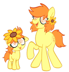 Size: 1620x1671 | Tagged: safe, artist:fillyfool, oc, oc only, oc:thursday, earth pony, pony, female, filly, flower, flower in hair, foal, mare, raised hoof, simple background, sunflower, swirly eyes, transparent background