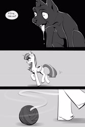 Size: 2362x3543 | Tagged: source needed, safe, artist:castle bravo, twilight sparkle, alicorn, diamond dog, comic:mare body worship, g4, comic, grayscale, mare body worship（english version), monochrome, smoke bomb, speech bubble, twilight sparkle (alicorn)