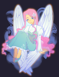 Size: 2048x2673 | Tagged: safe, artist:nimingxiwang168, fluttershy, human, g4, angelic wings, female, flower, flower in hair, human female, humanized, looking at you, pony coloring, smiling, smiling at you, solo, winged humanization, wings