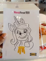 Size: 2448x3264 | Tagged: safe, izzy moonbow, pony, unicorn, g5, my little pony: tell your tale, caricature, character, drawing, female, horn, ikea, irl, mare, photo, singapore