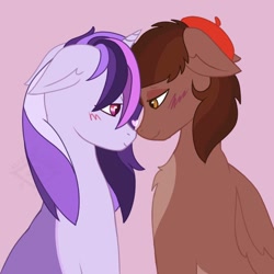 Size: 1024x1024 | Tagged: safe, artist:markyoureye, oc, oc only, oc:autumn rosewood, oc:dreaming bell, pegasus, pony, unicorn, duo, female, horn, male, mare, oc x oc, pegasus oc, shipping, stallion, two toned coat, unicorn oc