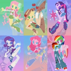 Size: 4096x4096 | Tagged: safe, artist:nimingxiwang168, applejack, fluttershy, pinkie pie, rainbow dash, rarity, twilight sparkle, human, equestria girls, g4, humane five, humane six, lineless, no pupils, smiling