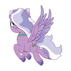 Size: 1200x1200 | Tagged: safe, artist:prixy05, oc, oc only, oc:satin showers, pegasus, pony, g5, my little pony: tell your tale, bell, bell collar, collar, commission, commissioner:mimiqq, female, flying, freckles, hoof heart, looking at you, looking back, looking back at you, mare, simple background, solo, spread wings, transparent background, underhoof, vector, wings