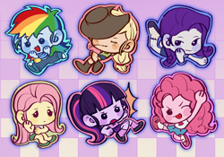 Size: 3211x2252 | Tagged: safe, artist:nimingxiwang168, applejack, fluttershy, pinkie pie, rainbow dash, rarity, sci-twi, twilight sparkle, human, equestria girls, g4, checkered background, chibi, cute, gradient background, humane five, humane six