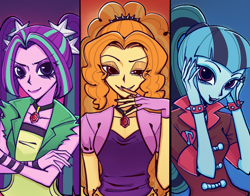 Size: 2613x2048 | Tagged: safe, artist:nimingxiwang168, adagio dazzle, aria blaze, sonata dusk, human, equestria girls, g4, female, half body, smiling, the dazzlings, trio, trio female