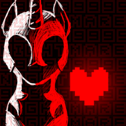 Size: 1029x1029 | Tagged: safe, artist:swordsmen, nightmare moon, alicorn, g4, armor, cover art, crossover, heart, music, no face, solo, thumbnail, undertale