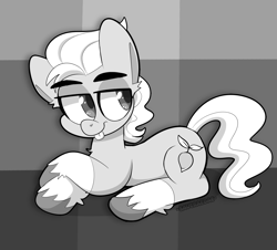 Size: 1684x1524 | Tagged: safe, artist:saveraedae, sprout cloverleaf, earth pony, pony, g5, :p, coat markings, grayscale, looking offscreen, lying down, male, monochrome, sketch, socks (coat markings), solo, stallion, tongue out