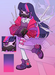 Size: 1936x2642 | Tagged: safe, artist:nimingxiwang168, twilight sparkle, human, equestria girls, g4, cyberpunk, full body, gradient background, reference sheet, solo