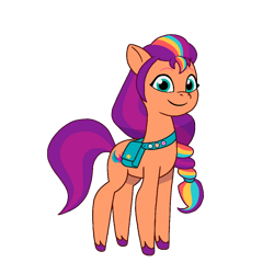 Size: 1200x1200 | Tagged: safe, artist:caseyben887, sunny starscout, earth pony, pony, g5, my little pony: tell your tale, spoiler:g5, bag, female, mane stripe sunny, mare, saddle bag, simple background, slender, smiling, solo, thin, transparent background