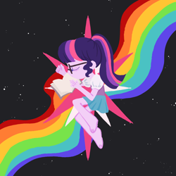 Size: 2048x2048 | Tagged: safe, artist:nimingxiwang168, sci-twi, twilight sparkle, human, equestria girls, g4, abstract background, book, lineless, rainbow, solo