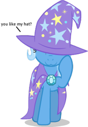 Size: 241x349 | Tagged: safe, artist:berpsterponimator, trixie, pony, unicorn, g4, :3, brooch, cape, clothes, cute, diatrixes, female, hat, hat tip, horn, jewelry, mare, puppet rig, show accurate, simple background, solo, transparent background, trixie's brooch, trixie's cape, trixie's hat