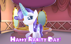 Size: 1920x1200 | Tagged: safe, artist:puzzlshield2, rarity, pony, unicorn, g4, 3d, carousel boutique, female, horn, looking at you, magic, mirror, mmd, rarity day, smiling, solo