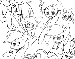 Size: 1514x1200 | Tagged: safe, artist:lengquancpwodeshen, rainbow dash, pegasus, pony, g4, black and white, crossed arms, grayscale, grumpy, monochrome, sketch, sketch dump, smiling