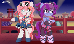 Size: 2500x1500 | Tagged: safe, artist:trackheadtherobopony, oc, oc:eminence bloom, oc:nekonin, alicorn, pegasus, clothes, cosplay, costume, disgaea, japanese