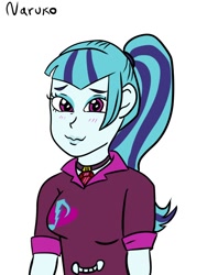 Size: 834x1112 | Tagged: safe, artist:wrath-marionphauna, derpibooru exclusive, sonata dusk, human, rainbow rocks 10th anniversary, equestria girls, g4, female, human female, jewelry, lips, necklace, ponytail, smiling, solo