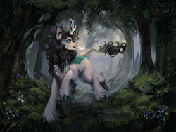 Size: 4000x3000 | Tagged: safe, artist:sweettsa1t, oc, oc only, kirin, commission, forest, high res, kirin oc, looking back, male, nature, outdoors, signature, solo, tree, unshorn fetlocks