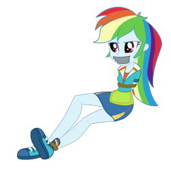 Size: 2000x2000 | Tagged: safe, artist:nie-martw-sie-o-mnie, rainbow dash, human, equestria girls, g4, my little pony equestria girls: friendship games, bondage, bound and gagged, clothes, dashsub, dress, female, femsub, gag, rope, rope bondage, school spirit, simple background, skirt, solo, submissive, tape, tape gag, transparent background