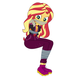 Size: 2500x2500 | Tagged: safe, artist:nie-martw-sie-o-mnie, sunset shimmer, human, equestria girls, festival filters, g4, my little pony equestria girls: better together, bondage, bound and gagged, cloth gag, female, femsub, gag, simple background, sitting, solo, submissive, subset, tape, tape bondage, transparent background