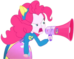 Size: 828x663 | Tagged: safe, edit, edited screencap, editor:mrtoonlover83, screencap, pinkie pie, equestria girls, g4, background removed, cheerleader, megaphone, not a vector, simple background, solo, transparent background, wondercolt ears, wondercolts, wondercolts uniform