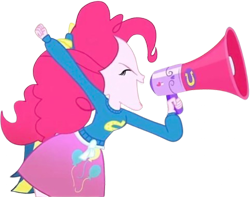 Size: 3202x2520 | Tagged: safe, edit, edited screencap, editor:mrtoonlover83, screencap, pinkie pie, human, equestria girls, g4, background removed, female, megaphone, simple background, solo, transparent background, wondercolt ears, wondercolts, wondercolts uniform