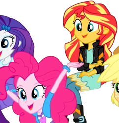 Size: 827x856 | Tagged: safe, edit, edited screencap, editor:mrtoonlover83, screencap, applejack, pinkie pie, rarity, sunset shimmer, human, equestria girls, g4, background removed, female, not a vector, simple background, transparent background