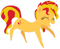 Size: 2214x1794 | Tagged: safe, artist:wissle, sunset shimmer, pony, unicorn, g4, dancing, do the sparkle, eyes closed, female, happy, horn, mare, newbie artist training grounds, open mouth, pointy ponies, raised hoof, raised leg, simple background, solo, transparent background