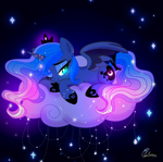 Size: 3600x3580 | Tagged: safe, artist:jaanhavi, princess luna, alicorn, pony, g4, blush scribble, blushing, cloud, cute, female, glowing, glowing eyes, lunabetes, lying down, lying on a cloud, mare, night, on a cloud, one ear down, partially open wings, signature, solo, starry night, sweet dreams fuel, wings
