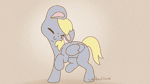 Size: 1920x1080 | Tagged: safe, artist:cutepencilcase, derpy hooves, pegasus, pony, g4, animated, colored pinnae, cute, dancing, derpabetes, eyes closed, female, floppy ears, folded wings, full body, gif, head shake, mare, missing cutie mark, signature, smiling, solo, wings