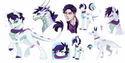 Size: 3706x1873 | Tagged: safe, artist:kraytt-05, oc, oc:intimidating fang, dog, dracony, dragon, human, hybrid, clothes, dogified, female, high res, humanized, humanized oc, interspecies offspring, mare, offspring, parent:rarity, parent:spike, parents:sparity, scarf, simple background, solo, sparkles, species swap, white background