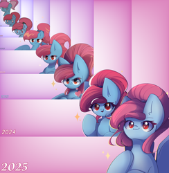 Size: 3850x3950 | Tagged: safe, artist:miryelis, oc, oc only, oc:rainven wep, pegasus, pony, droste effect, long hair, looking at you, redraw, smiling, solo, sparkles