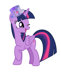 Size: 2370x2847 | Tagged: safe, artist:andoanimalia, artist:lizzmcclin, edit, twilight sparkle, alicorn, pony, g4, female, happy new year, hat, holiday, horn, mare, one eye closed, raised hoof, simple background, solo, transparent background, twilight sparkle (alicorn), vector, wink