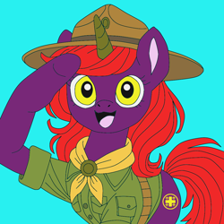 Size: 1024x1024 | Tagged: safe, oc, horse, pony, g4, my little pony: friendship is magic, campaign hat, campaign hats, equine, happy, hat, neckerchief, ponysona, ranger, rangers, salute, scout, scouts