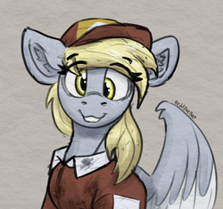 Size: 1222x1151 | Tagged: safe, artist:reddthebat, derpy hooves, pegasus, pony, g4, ear fluff, eye clipping through hair, eyebrows, eyebrows visible through hair, female, floppy ears, freckles, grin, looking at you, mailmare, mare, signature, smiling, smiling at you, solo