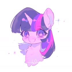 Size: 1765x1765 | Tagged: safe, artist:hecun923, twilight sparkle, unicorn, g4, female, horn, mare, simple background, smiling, solo, sparkles, white background