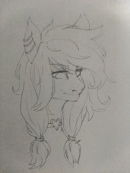 Size: 960x1280 | Tagged: safe, artist:leonfilcher, oc, oc only, oc:marshmallow bombshell, pegasus, pony, bust, choker, collar, ear piercing, earring, eyelashes, female, fluffy hair, fluffy mane, hair ribbon, jewelry, long eyelashes, long hair, male, mare, pegasus oc, piercing, pigtails, ponytail, portrait, ribbon, side view, sketch, striped hair, striped mane, striped tail, tail, traditional art