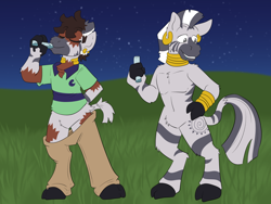 Size: 1200x900 | Tagged: safe, artist:detectivecoon, zecora, human, zebra, anthro, unguligrade anthro, dark skin, human to anthro, male, outdoors, potion, rule 63, transformation, zircon