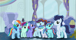 Size: 1280x682 | Tagged: safe, artist:clakse, rainbow dash, soarin', pegasus, pony, g4, colt, female, filly, foal, male, mare, offspring, parent:rainbow dash, parent:soarin', parents:soarindash, ship:soarindash, shipping, stallion, straight, teenager