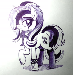 Size: 2282x2340 | Tagged: safe, artist:zetamad, starlight glimmer, pony, unicorn, g4, edgelight glimmer, female, glimmer goth, goth, horn, mare, pencil drawing, raised hoof, solo, teenage glimmer, traditional art